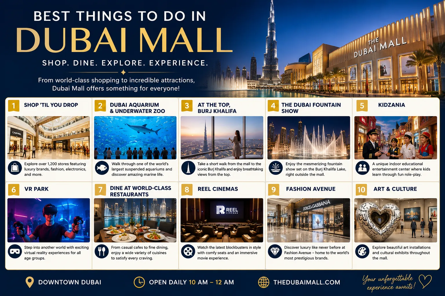 best things to do in dubai mall guide for tourists visiting Downtown Dubai