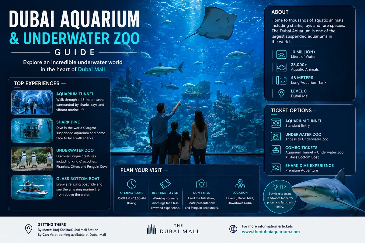 Dubai Aquarium & Underwater Zoo Guide for visitors exploring Dubai Mall aquarium and family attractions