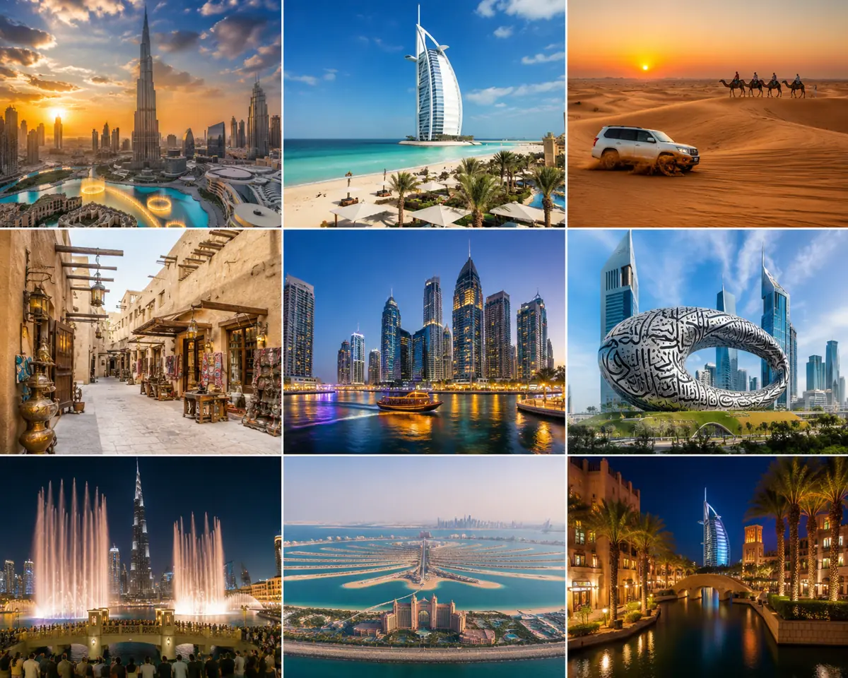 Dubai Itinerary 3 Days travel guide with Dubai skyline and attractions