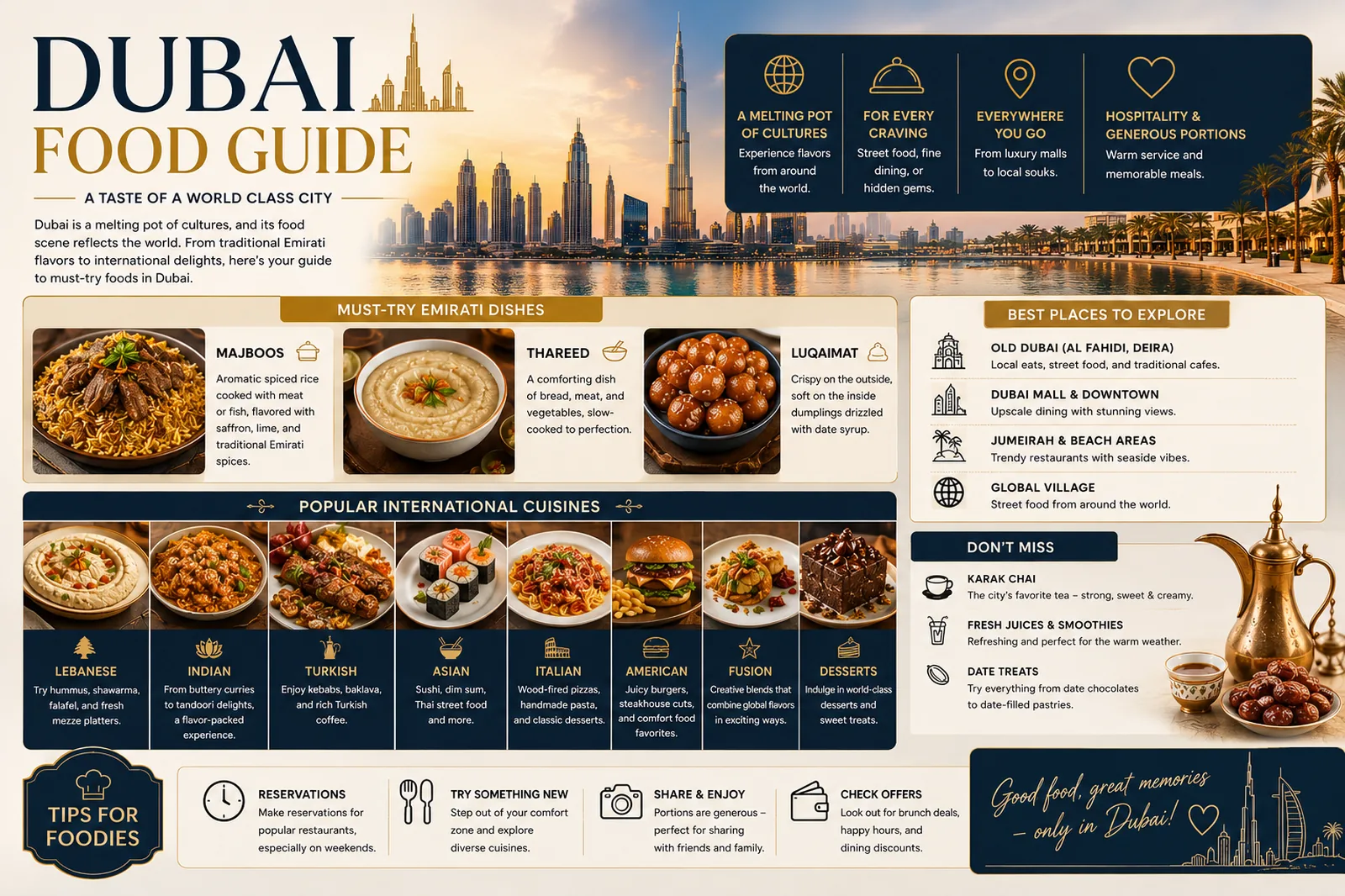dubai food guide for tourists exploring Emirati food restaurants street food and Old Dubai dining