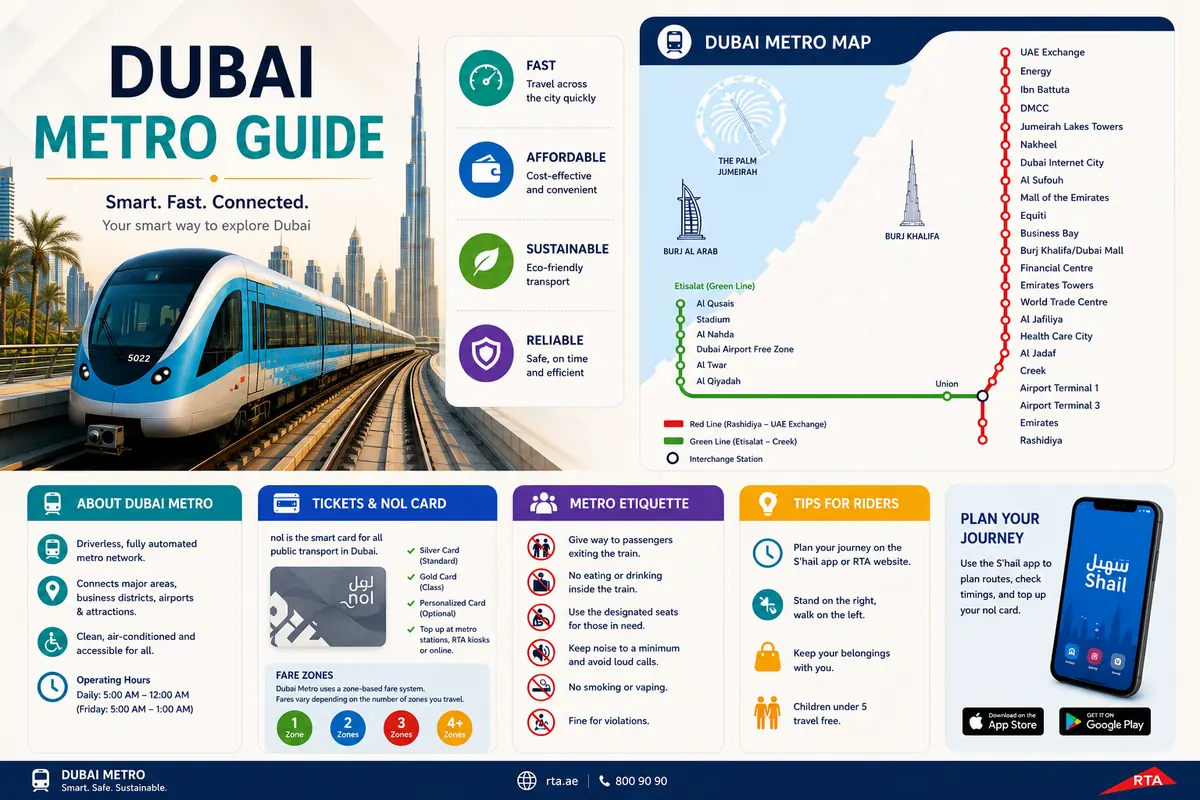 Dubai Metro Guide for tourists using the Dubai Metro during a Dubai holiday