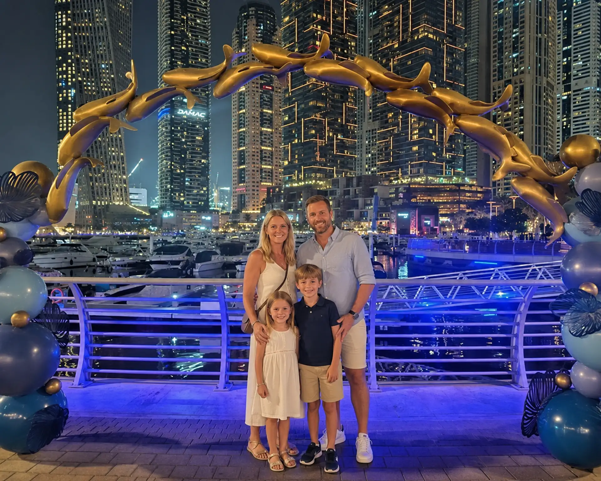 Dubai Marina by night family photo